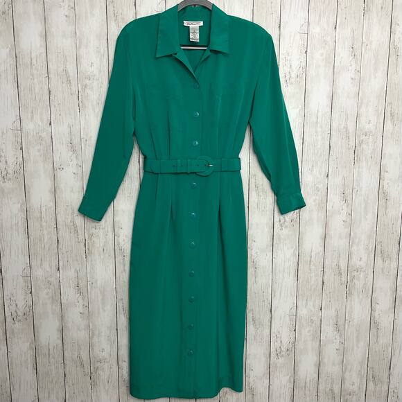 Vintage Talbots Long Sleeve Collared Button Up Belted Trench Shirt Dress Size 6 - Picture 1 of 16